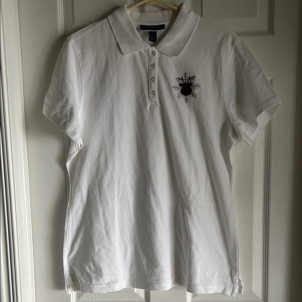 Karen Scott White Cotton Polo Shirt
